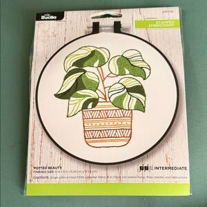 Bucilla Green and Orange Potted Plant Stamped Embroidery Kit